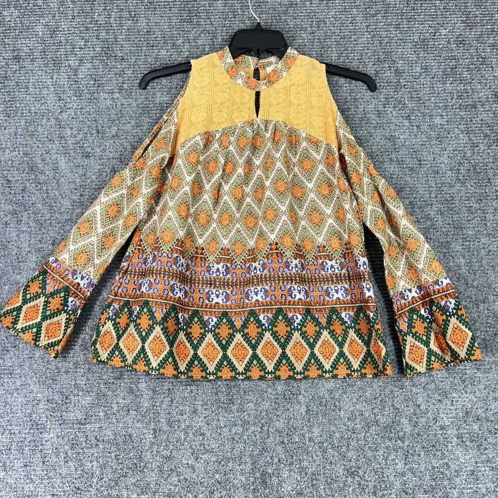 Boho Jane Geometric Cold Shoulder Blouses Patterned Top S Womens - Picture 5 of 12